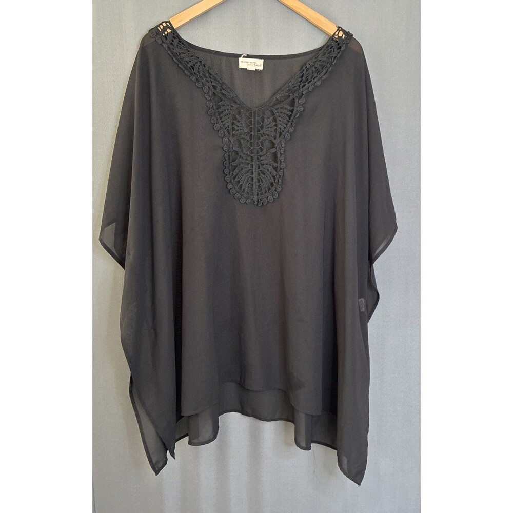 Beaches & Boho Sheer Swim Cover Up One Size Black Mid Length Kimono Beach Resort
